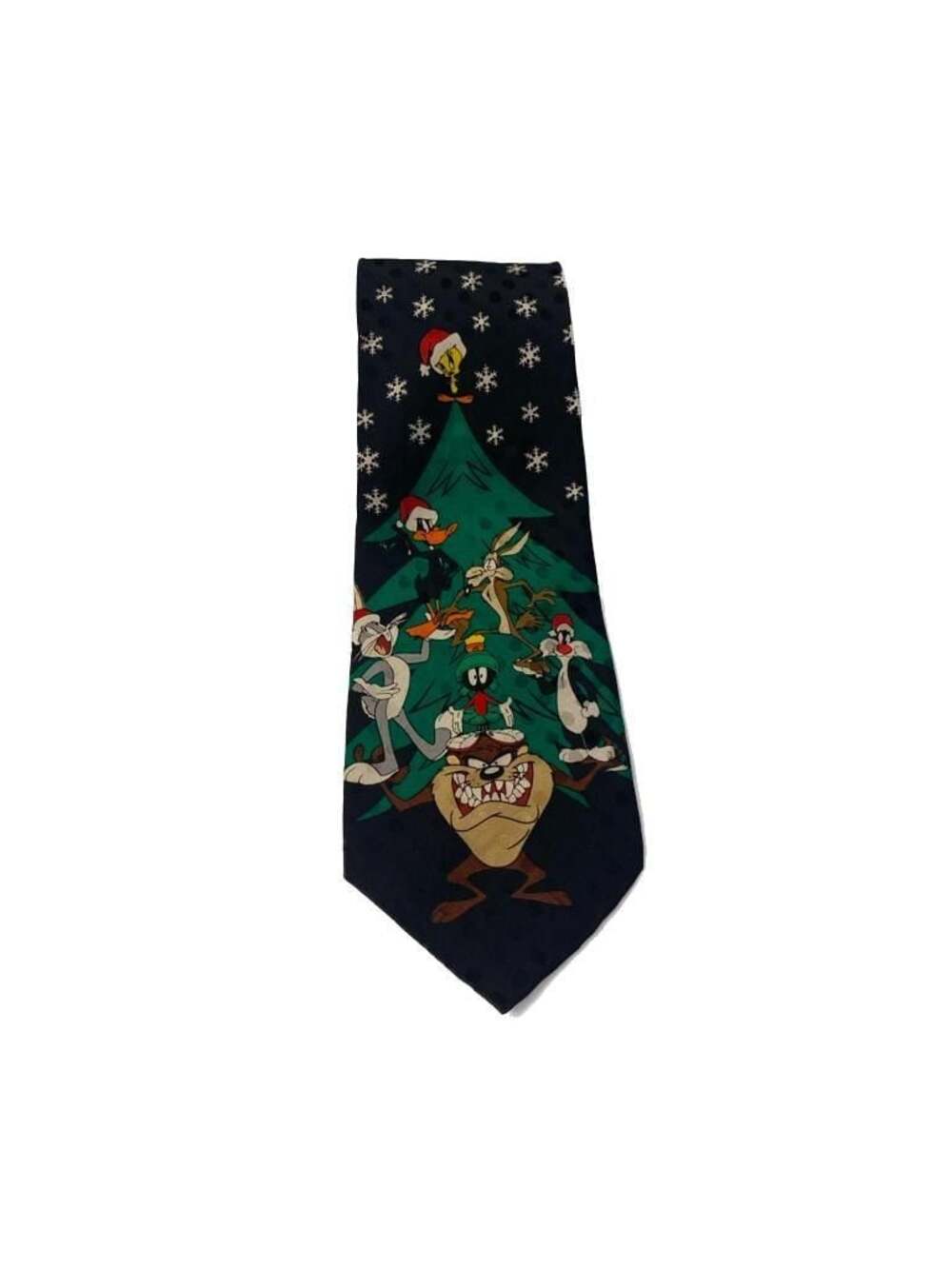 Vintage 1996 Looney Tunes Mania Christmas Silk Tie Bugs Bunny Taz Daffy Duck
